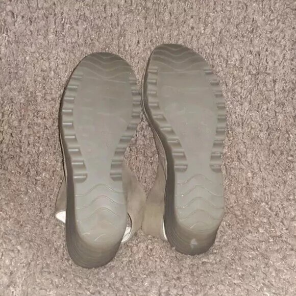 FLY LONDON-Yakin-Taupe Nubuck Leather Slingback Wedges-SZ 41-9.5-Near Mint - Picture 7 of 7